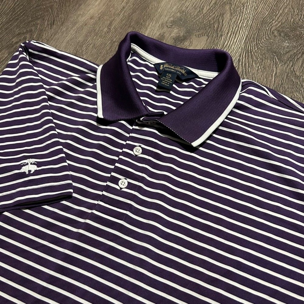 Brooks Brothers Polo Shirt XXL Purple Striped Performance Stretch Short Sleeve
